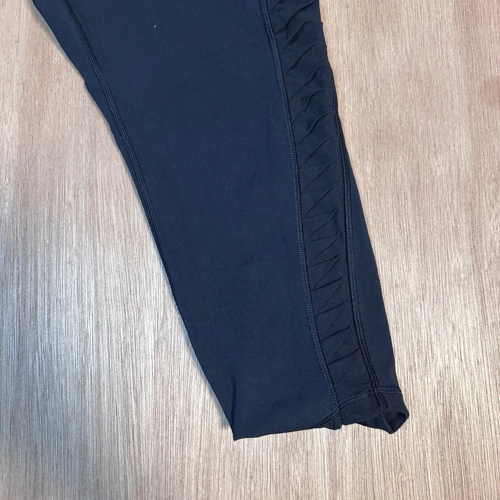 Lululemon Athletica Black Sharp Turns Crop Shirred Ruched Mesh Leggings Size 10